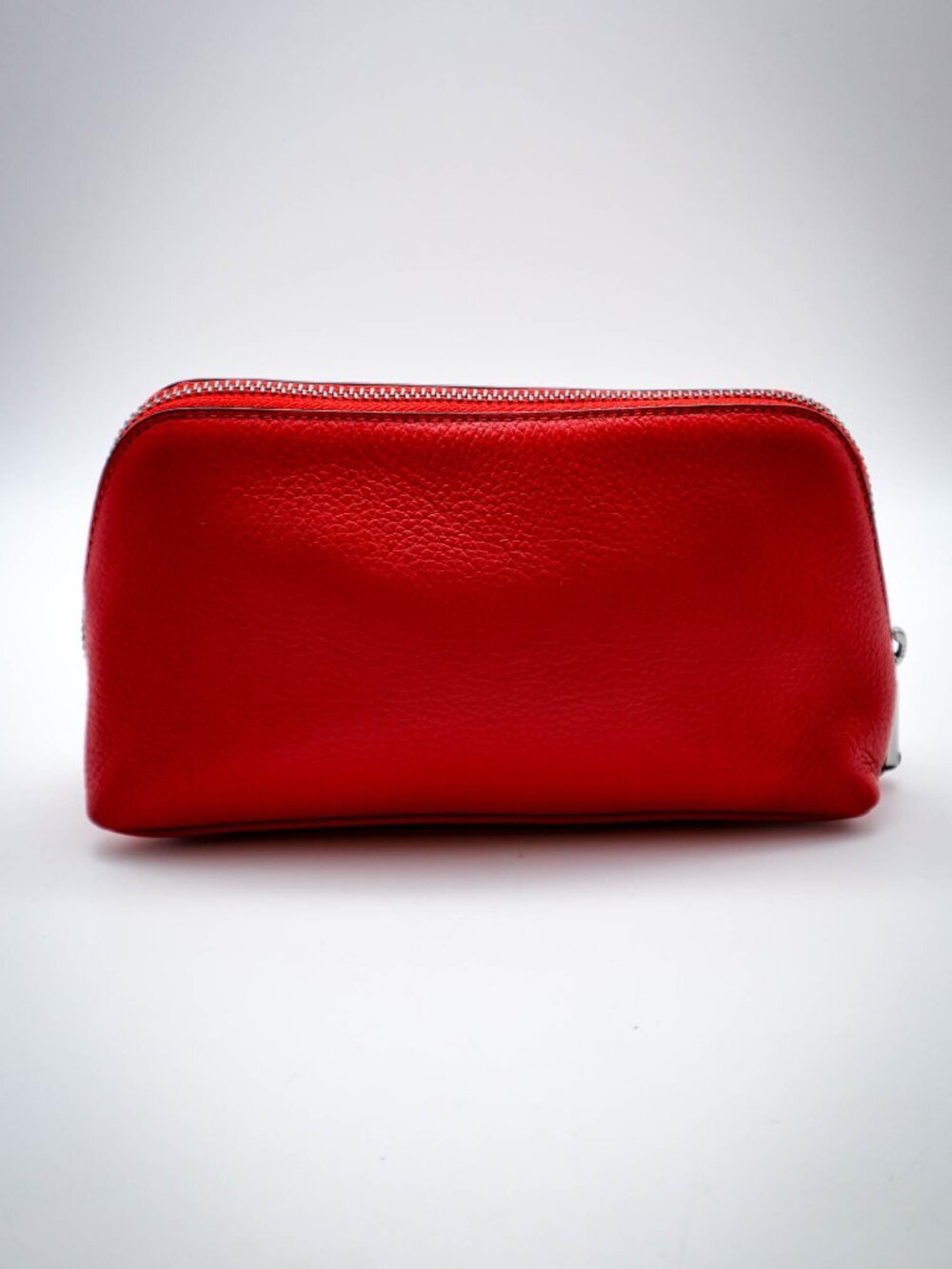 Ralph Lauren Leighton Make-up Cosmetics Bag Toiletries Case Pebbled Leather Red - Picture 4 of 11
